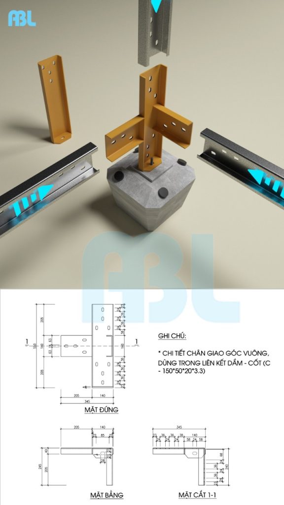 móng kim cương kết nối khung sắt