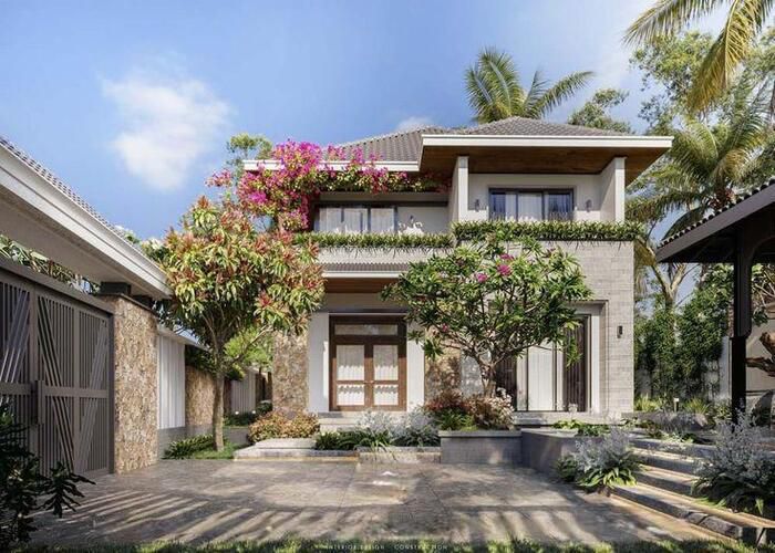 mẫu nhà vườn 2 tầng đơn giản